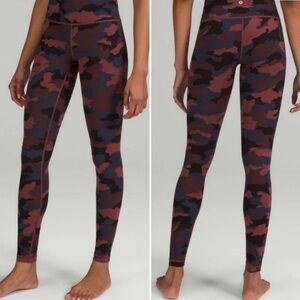 Lululemon winder under high rise camo smoky red size 4